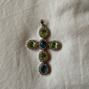 Elegant Silver and Green Cross Pendant